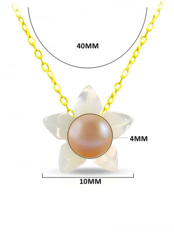 18 Karat Solid Yellow Gold 10 mm Mother Of Pearl Flower Shape With 4 mm Pearl Pendant Necklace