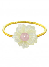 18 Karat Solid Yellow Gold 19 mm Flower Shape Mother Of Pearl With 6-7 mm Pearl Ring