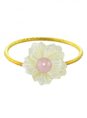 18 Karat Solid Yellow Gold 19 mm Flower Shape Mother Of Pearl With 6-7 mm Pearl Ring