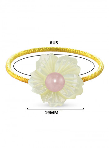18 Karat Solid Yellow Gold 19 mm Flower Shape Mother Of Pearl With 6-7 mm Pearl Ring
