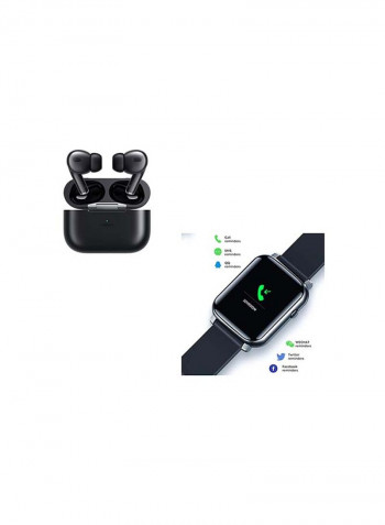 360mAh True Wireless In-Ear Headset With Water Proof Smartwatch Combo Offer BLACK