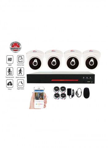 4-Piece 1080P 4CH Home Security Dome Surveillance Camera With DIY Kit