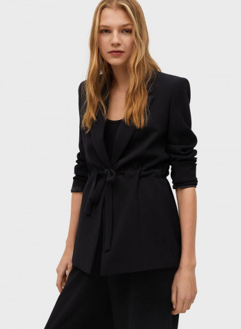 Solid Belt Structured Blazer Black