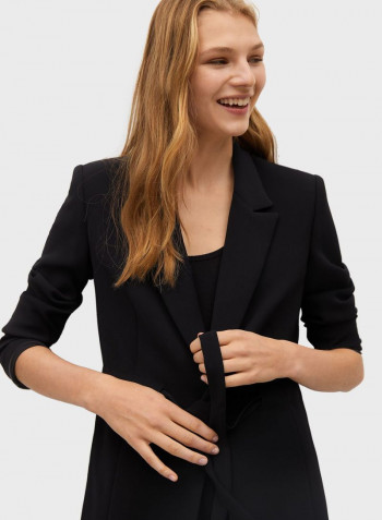 Solid Belt Structured Blazer Black