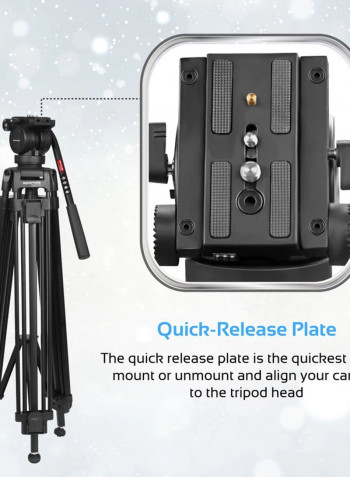 Video Tripod, Professional 170cm Heavy Duty Aluminium Video Tripod with Mid-Level Spreader, 3 Way Pan Head, 10Kg Load Capacity for Canon, Nikon, Pro DV Video Cameras Black Black