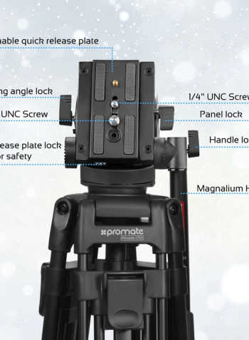 Video Tripod, Professional 170cm Heavy Duty Aluminium Video Tripod with Mid-Level Spreader, 3 Way Pan Head, 10Kg Load Capacity for Canon, Nikon, Pro DV Video Cameras Black Black