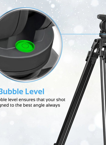 Video Tripod, Professional 170cm Heavy Duty Aluminium Video Tripod with Mid-Level Spreader, 3 Way Pan Head, 10Kg Load Capacity for Canon, Nikon, Pro DV Video Cameras Black Black
