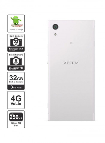هاتف إكسبيريا XA1 بشريحتين وذاكرة داخلية سعة 32 جيجابايت ويدعم تقنية 4G LTE، لون أبيض