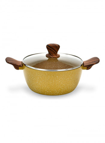 7-Piece Cookware Set Royal Mustard Yellow/Clear Casserole With Glass Lid 20x10.5 cm, Casserole With Glass Lid 24x11.5 cm, Shallow Pot With Glass Lid 26x7.7 cm, Frying Pan 26x5.2cm