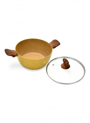 7-Piece Cookware Set Royal Mustard Yellow/Clear Casserole With Glass Lid 20x10.5 cm, Casserole With Glass Lid 24x11.5 cm, Shallow Pot With Glass Lid 26x7.7 cm, Frying Pan 26x5.2cm