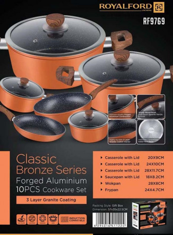 10-Piece Forged Aluminum Cookware Set Orange