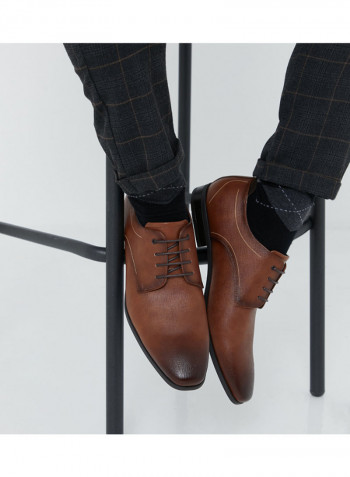 Toe Cap Lace Up Oxford Shoes Brown