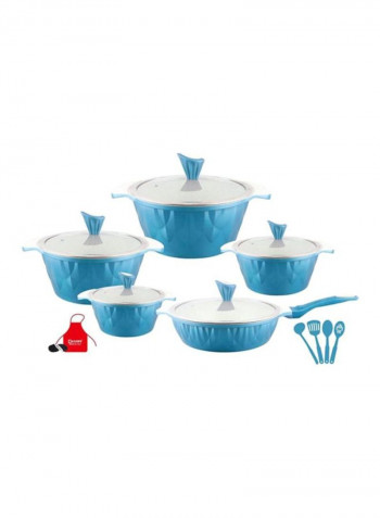 17-Piece Granite Energy Saving Aluminum Cookware Set Turqouise Casserole 1 (20), Casserole 2 (24), Casserole 3 (28), Casserole 4 (32), Casserole 5 (28)cm