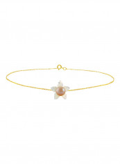 18 Karat Solid Yellow Gold 10 mm Mother Of Pearl Flower Shape With 4 mm Pearl Chain Bracelet reviews 18 Karat Solid Yellow Gold 10 mm Mother Of Pearl Flower Shape With 4 mm Pearl Chain Bracelet