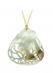 18 Karat Gold Lady Face Drop Shape Mother Of Pearl Pendant Necklace