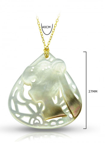 18 Karat Gold Lady Face Drop Shape Mother Of Pearl Pendant Necklace