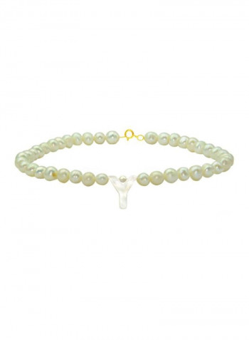 10 Karat Gold Pearls Strand Letter Y Bracelet