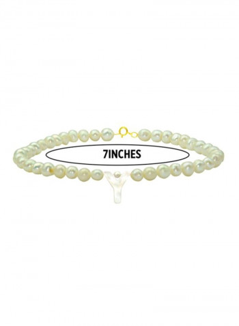 10 Karat Gold Pearls Strand Letter Y Bracelet