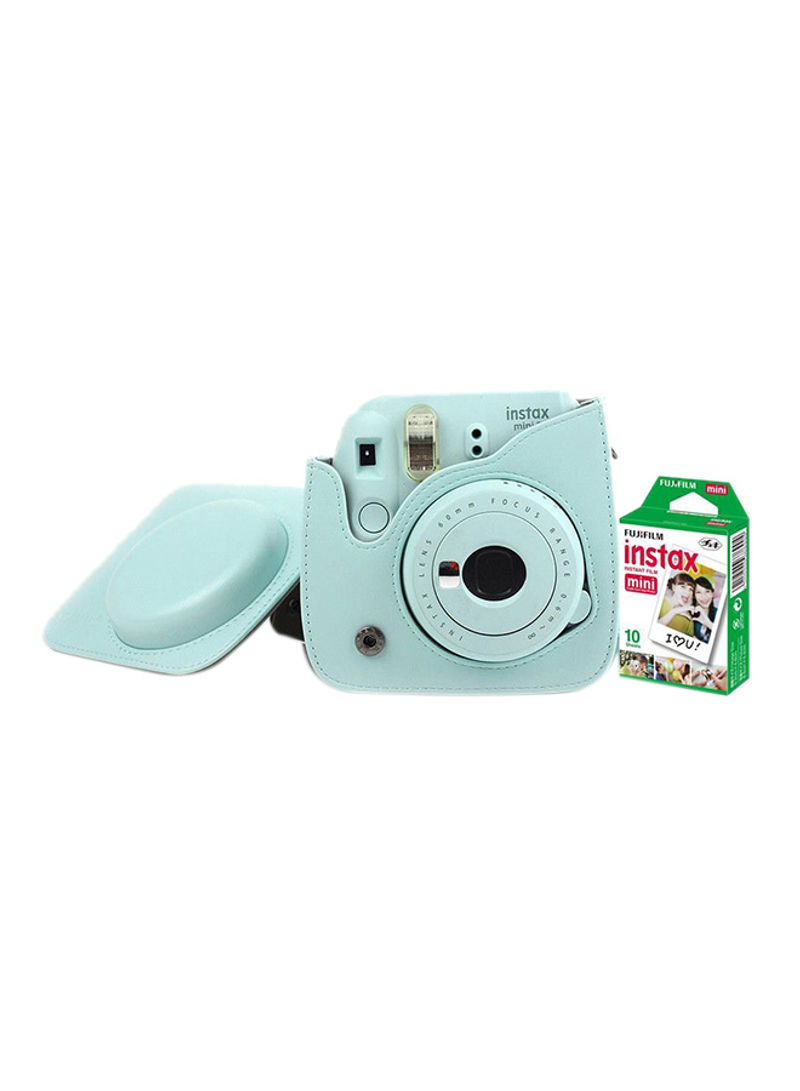Instax Mini 9 Camera With Leather Bag And Instax 10x Film Pack Ice Blue