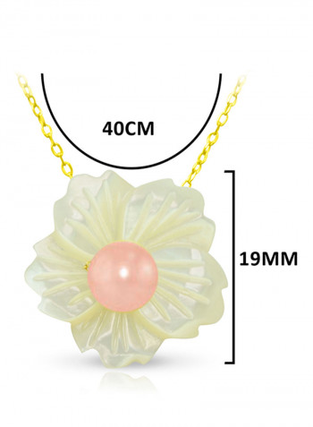 18 Karat Solid Yellow Gold 19 mm Flower Shape Mother Of Pearl With 6-7 mm Pearl Pendant Necklace