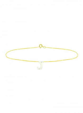 18 Karat Gold J Letter Mother Of Pearl Chain Bracelet