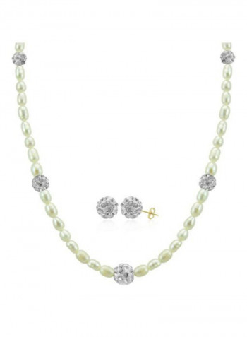 18 Karat Built-In Gradual Ball And Pearl Strand Jewellery Set