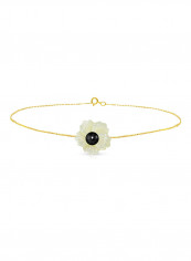 18 Karat Solid Yellow Gold 19 mm Flower Shape Mother Of Pearl With 6-7 mm Pearl Chain Bracelet