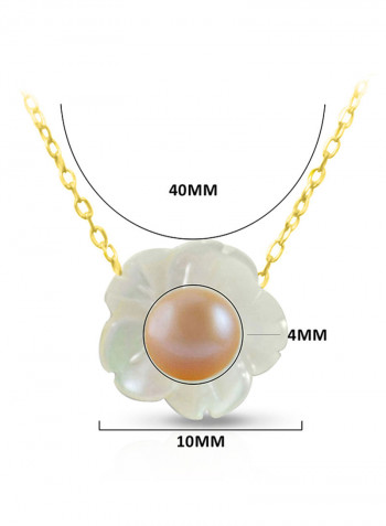 18 Karat Solid Yellow Gold Mother Of Pearl Shell With 4 mm Pearl Pendant Necklace