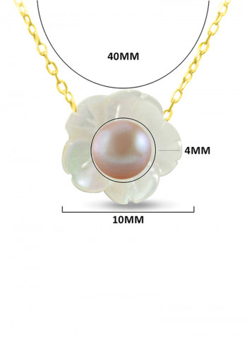 18 Karat Solid Yellow Gold Mother Of Pearl Shell With 4 mm Pearl Pendant Necklace