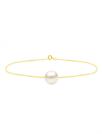 18 Karat Solid Yellow Gold With 8 mm Pearl Chain Bracelet