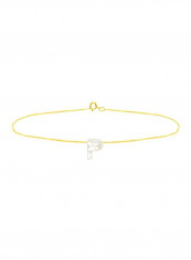 18 Karat Gold P Letter Mother Of Pearl Chain Bracelet