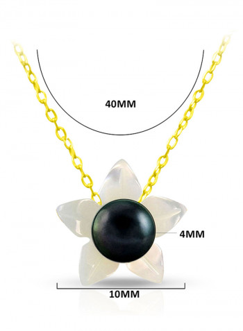 18 Karat Solid Yellow Gold 10 mm Mother Of Pearl Flower Shape With 4 mm Pearl Pendant Necklace