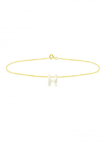 18 Karat Gold H Letter Mother Of Pearl Chain Bracelet