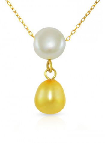 18 Karat Yellow Gold White Button Pearl Drop Necklace