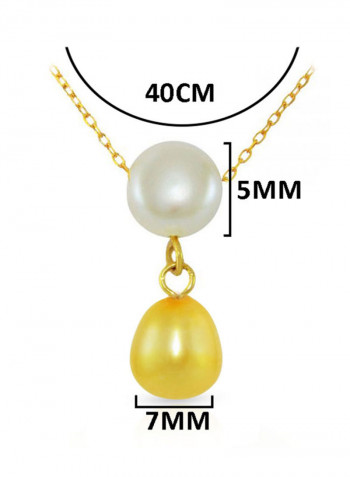 18 Karat Yellow Gold White Button Pearl Drop Necklace