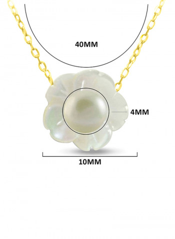 18 Karat Solid Yellow Gold Mother Of Pearl Shell With 4 mm Pearl Pendant Necklace