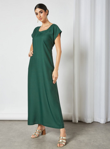 Stylish Scoop Neck Maxi Dress Green