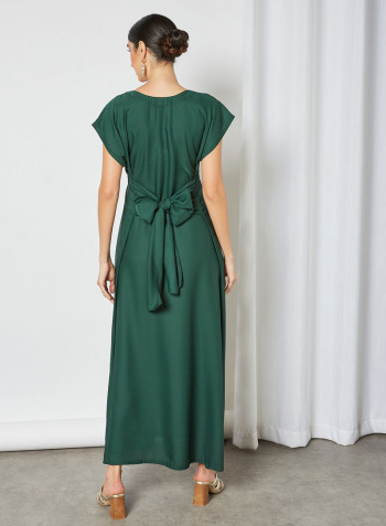 Stylish Scoop Neck Maxi Dress Green