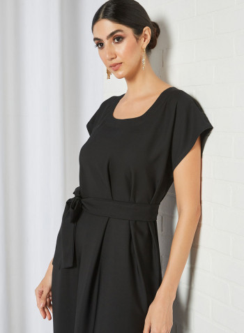 Stylish Belted Maxi Dress Black