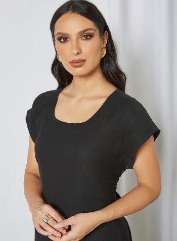Stylish Scoop Neck Maxi Dress Black
