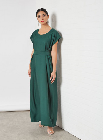 Stylish Scoop Neck Maxi Dress Green