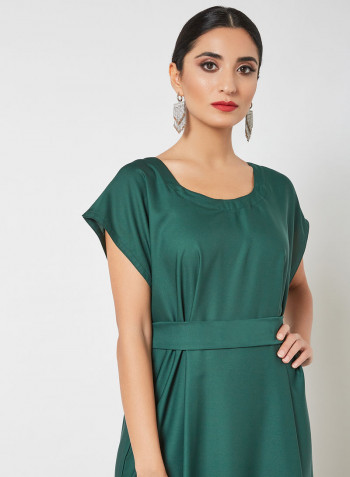 Stylish Scoop Neck Maxi Dress Green