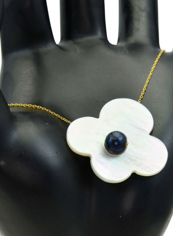18 Karat Solid Yellow Gold Mother Of Pearl With 7 mm Flower Shape Pearl Chain Bracelet