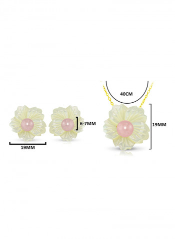 2-Piece18 Karat Solid Yellow Gold 19 mm Flower Shape Mother Of Pearl With 6-7 mm Pearl Jewellery