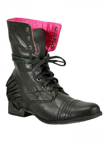 Llola Lace-Up Booties Black