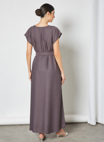 Stylish Belted Maxi Dress Grey