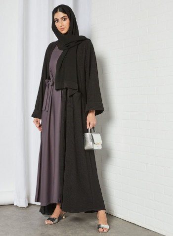 Stylish Belted Maxi Dress Grey