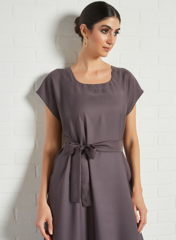 Stylish Belted Maxi Dress Grey