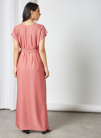 Stylish Belted Maxi Dress Pink