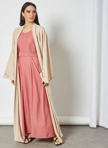 Stylish Belted Maxi Dress Pink